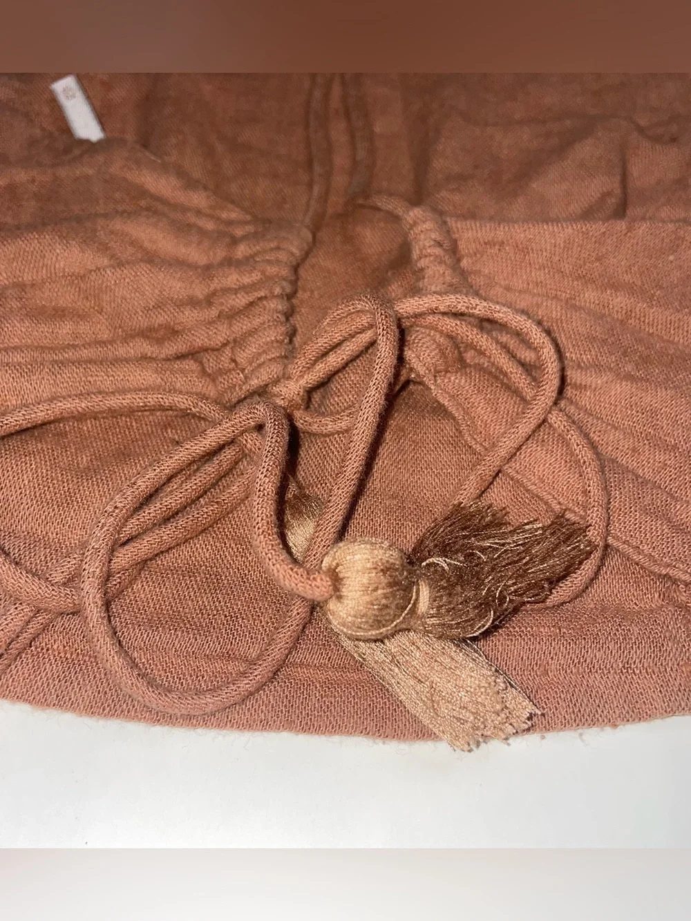 Free People XS Brown Halter Neck Tie Back Tassel Crop Top Boho Festival